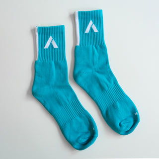 blue socks detailed product photo on plain background